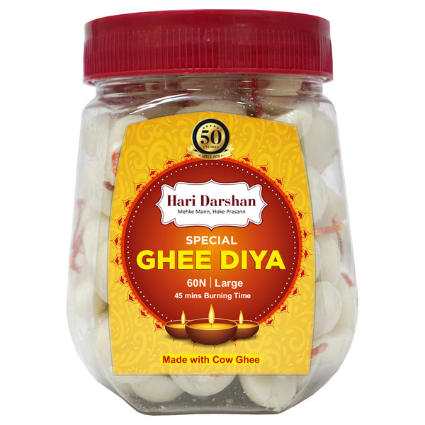Ghee Diya - Made With Cow Ghee - Ready-to-Use - 45 Minutes Burning Time - 60pc Large Diya