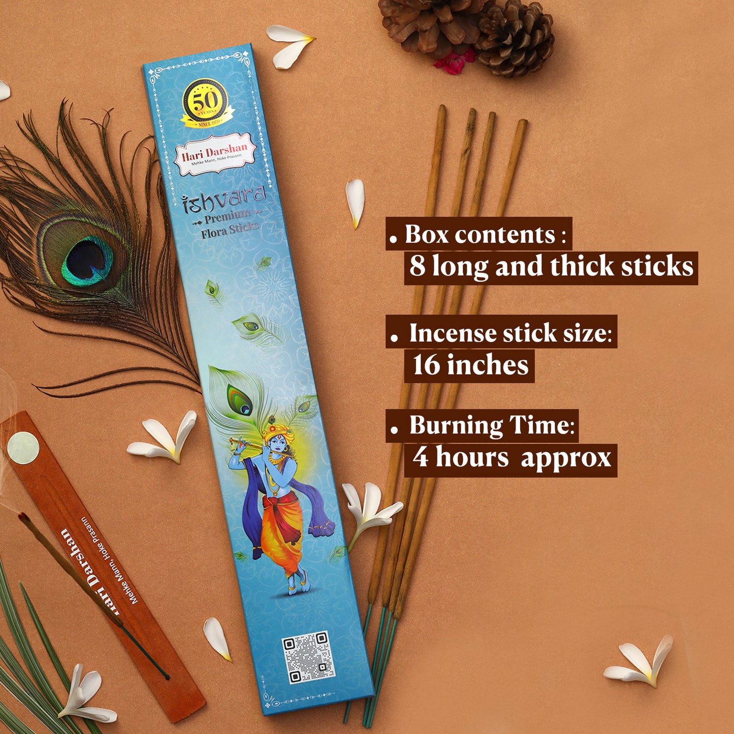 Ishvara Premium Flora Agarbatti - Burns 4 hours (Approx) - 40cm of 8-Sticks