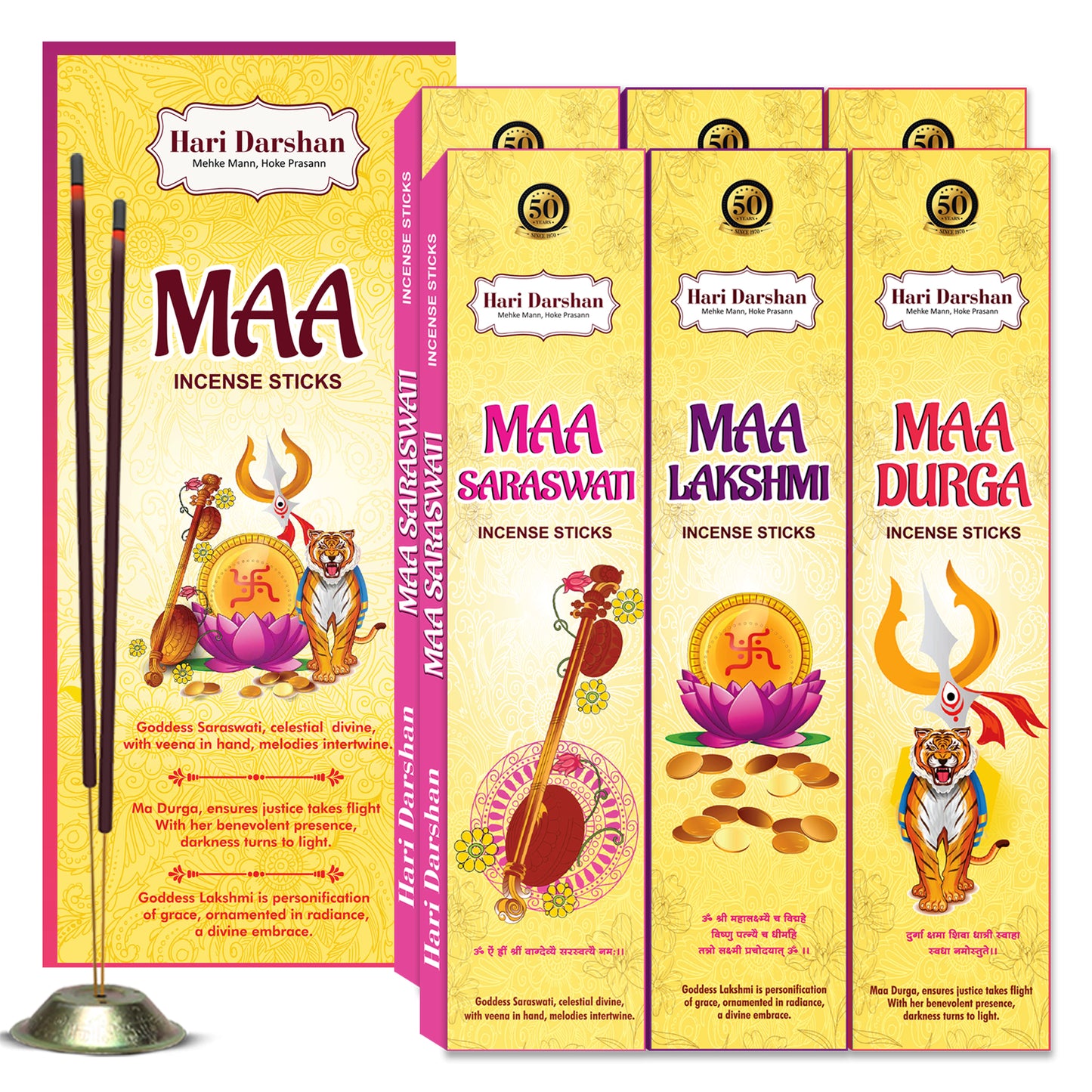 Combo of Maa Premium Agarbatti - Maa Saraswati, Maa Lakshmi, Maa Durga Agarbatti - Pack of 6