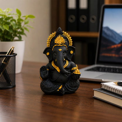 Mini Ganesh Statue | Lord Ganesha Murti for Home, Mandir & Pooja - Black