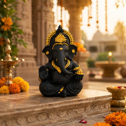 Mini Ganesh Statue | Lord Ganesha Murti for Home, Mandir & Pooja - Black