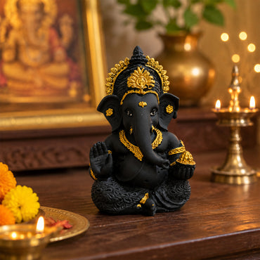 Mini Ganesh Statue | Lord Ganesha Murti for Home, Mandir & Pooja - Black