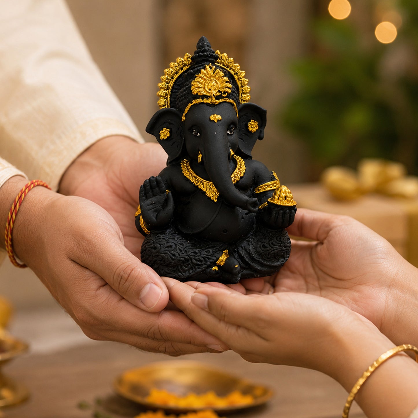Mini Ganesh Statue | Lord Ganesha Murti for Home, Mandir & Pooja - Black