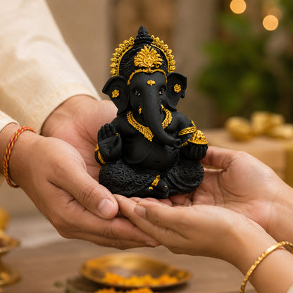Mini Ganesh Statue | Lord Ganesha Murti for Home, Mandir & Pooja - Black