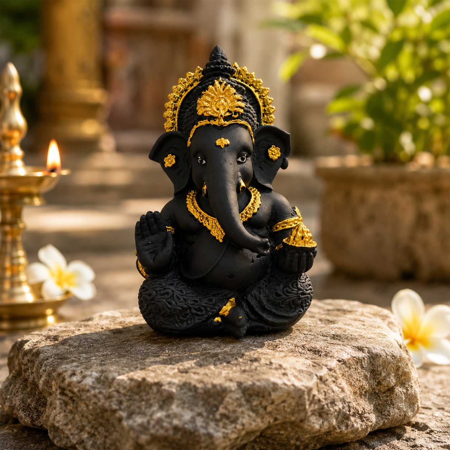 Mini Ganesh Statue | Lord Ganesha Murti for Home, Mandir & Pooja - Black