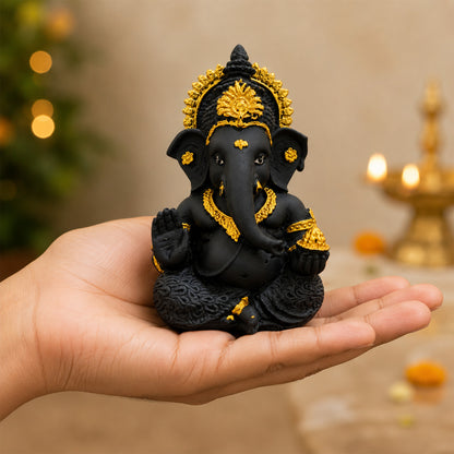 Mini Ganesh Statue | Lord Ganesha Murti for Home, Mandir & Pooja - Black