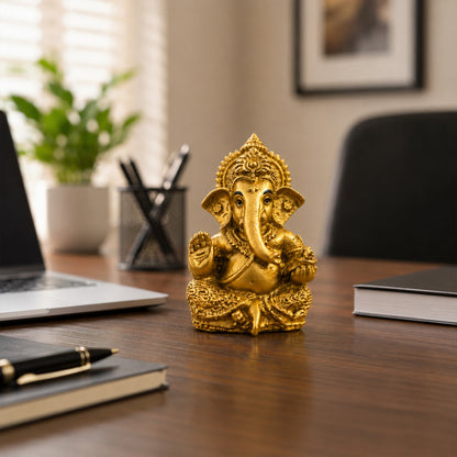 Mini Ganesh Statue | Lord Ganesha Murti for Home, Mandir & Pooja - Gold