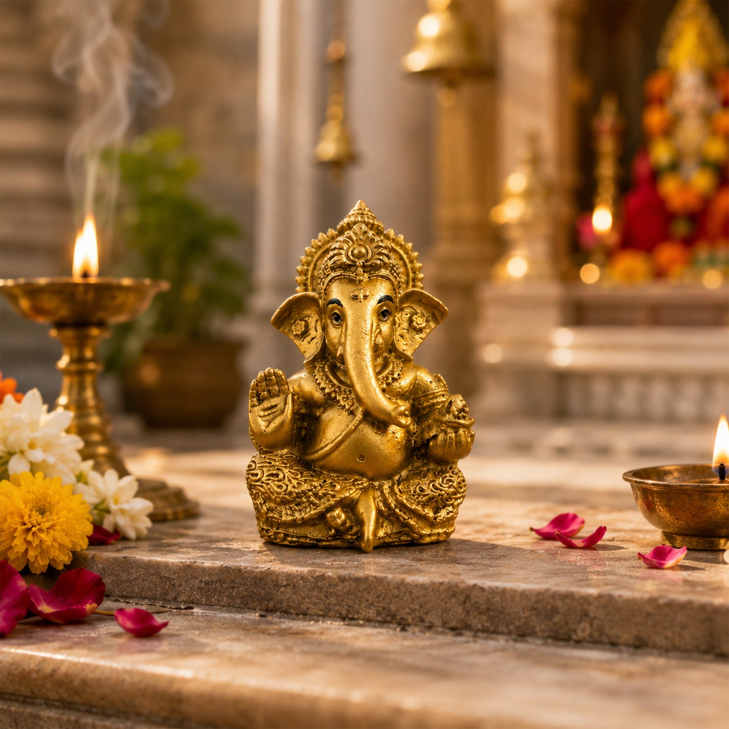 Mini Ganesh Statue | Lord Ganesha Murti for Home, Mandir & Pooja - Gold