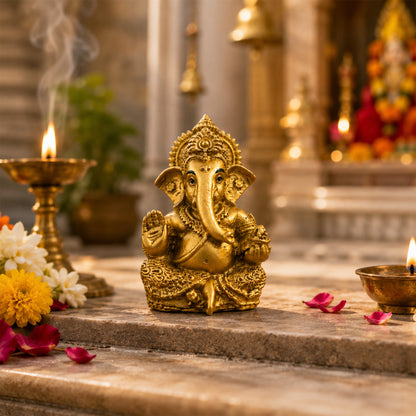 Mini Ganesh Statue | Lord Ganesha Murti for Home, Mandir & Pooja - Gold