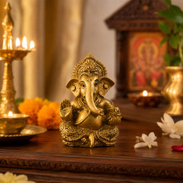 Mini Ganesh Statue | Lord Ganesha Murti for Home, Mandir & Pooja - Gold