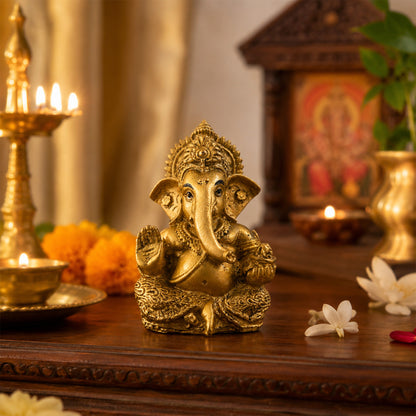Mini Ganesh Statue | Lord Ganesha Murti for Home, Mandir & Pooja - Gold