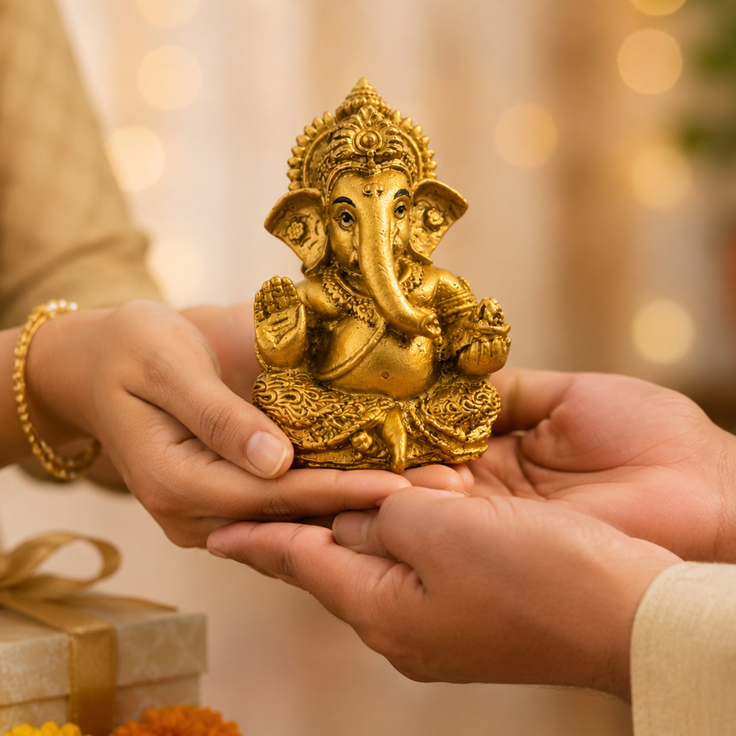Mini Ganesh Statue | Lord Ganesha Murti for Home, Mandir & Pooja - Gold