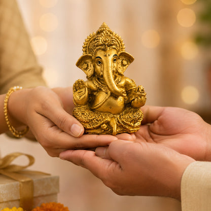 Mini Ganesh Statue | Lord Ganesha Murti for Home, Mandir & Pooja - Gold
