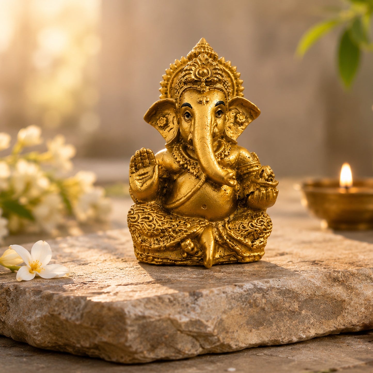 Mini Ganesh Statue | Lord Ganesha Murti for Home, Mandir & Pooja - Gold