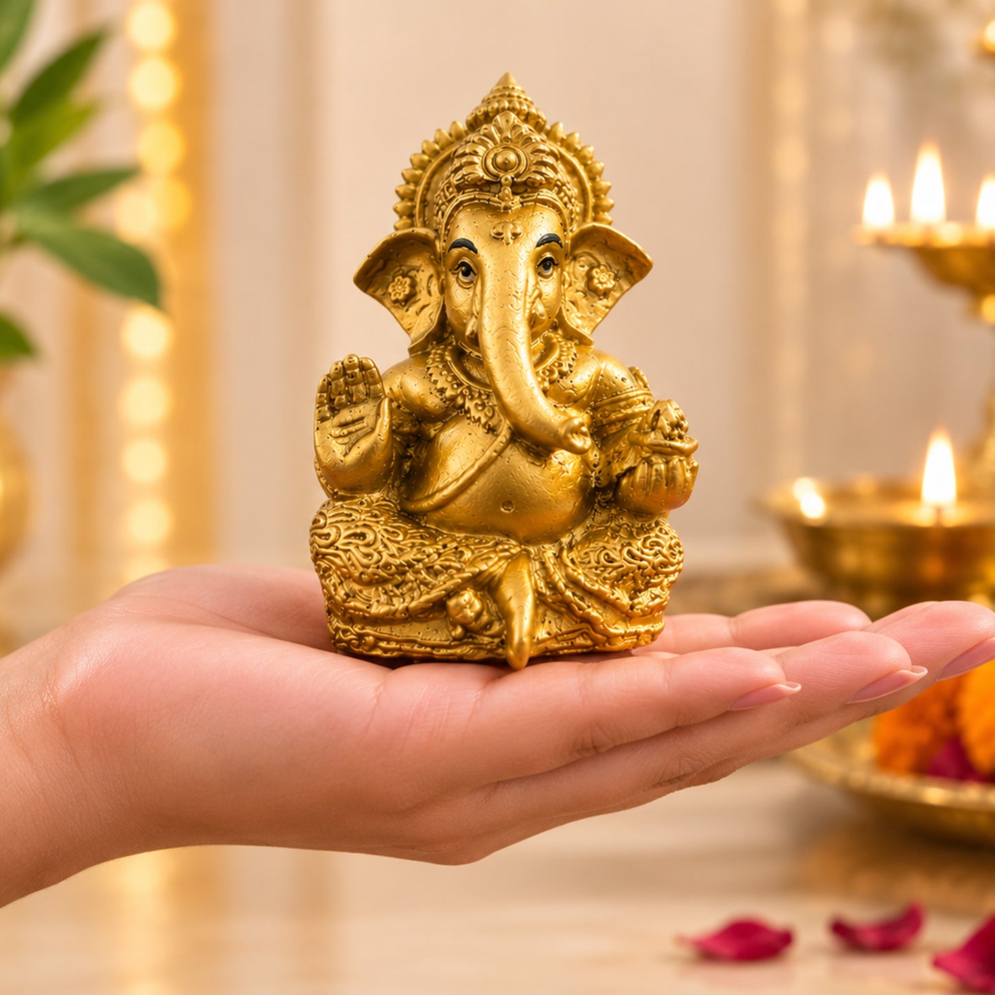 Mini Ganesh Statue | Lord Ganesha Murti for Home, Mandir & Pooja - Gold