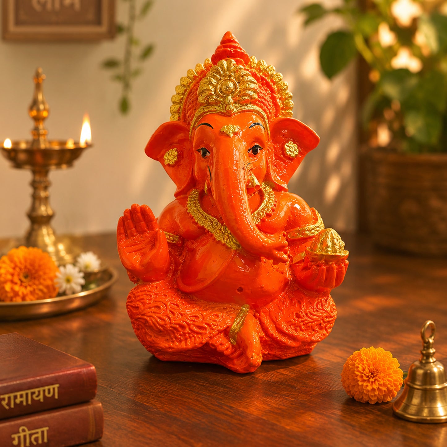 Mini Ganesh Statue | Lord Ganesha Murti for Home, Mandir & Pooja - Saffron