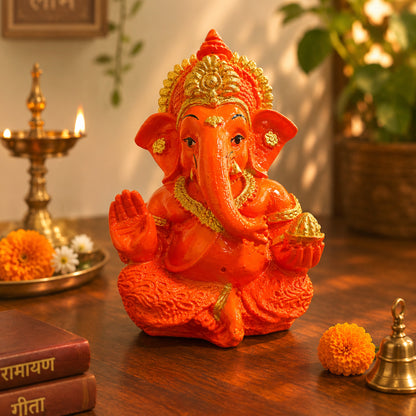 Mini Ganesh Statue | Lord Ganesha Murti for Home, Mandir & Pooja - Saffron