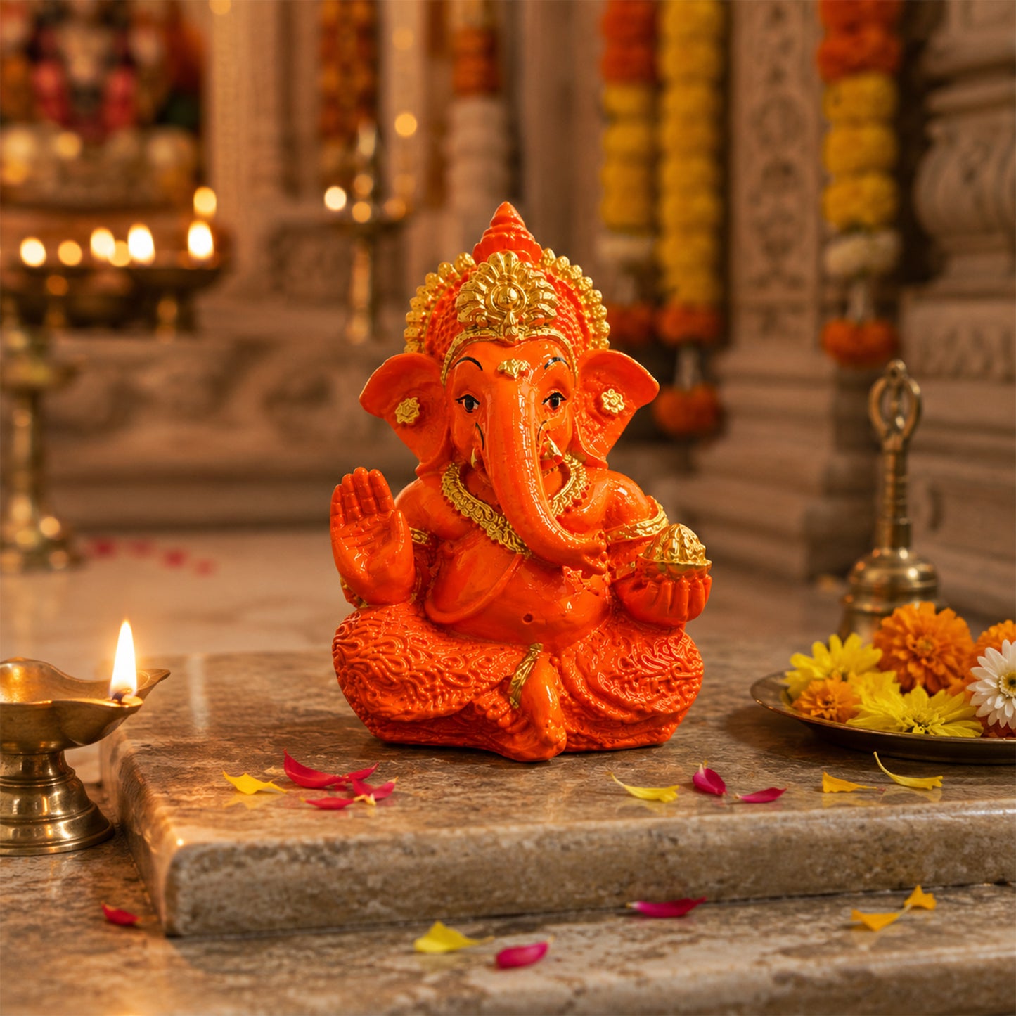 Mini Ganesh Statue | Lord Ganesha Murti for Home, Mandir & Pooja - Saffron