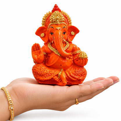 Mini Ganesh Statue | Lord Ganesha Murti for Home, Mandir & Pooja - Saffron