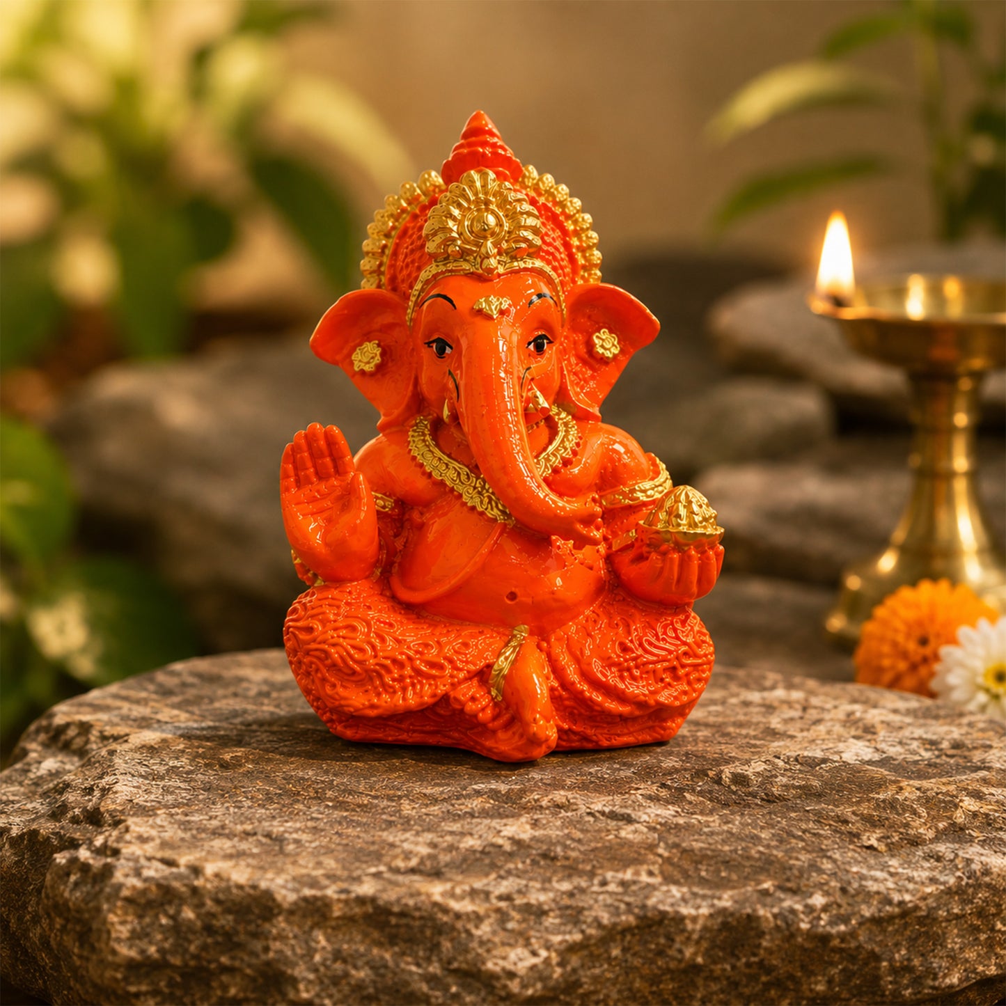 Mini Ganesh Statue | Lord Ganesha Murti for Home, Mandir & Pooja - Saffron