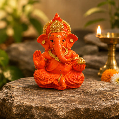 Mini Ganesh Statue | Lord Ganesha Murti for Home, Mandir & Pooja - Saffron