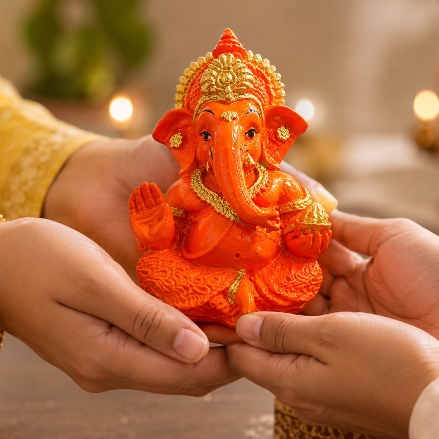 Mini Ganesh Statue | Lord Ganesha Murti for Home, Mandir & Pooja - Saffron