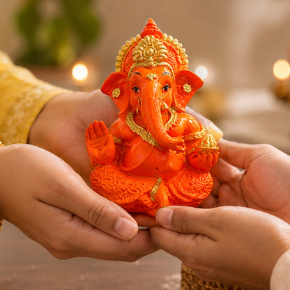 Mini Ganesh Statue | Lord Ganesha Murti for Home, Mandir & Pooja - Saffron