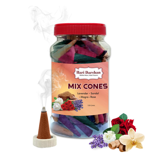Mix Dhoop Cones - Rose, Mogra, Lavender & Sandal - 120 Cones in Each Jar