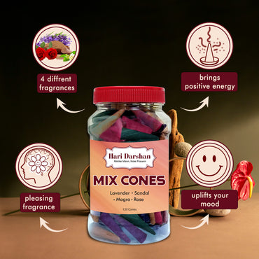 Mix Dhoop Cones - Rose, Mogra, Lavender & Sandal - 120 Cones in Each Jar