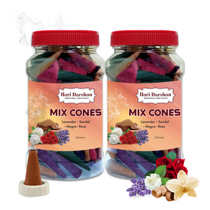 Mix Dhoop Cones - Rose, Mogra, Lavender & Sandal - 120 Cones in Each Jar