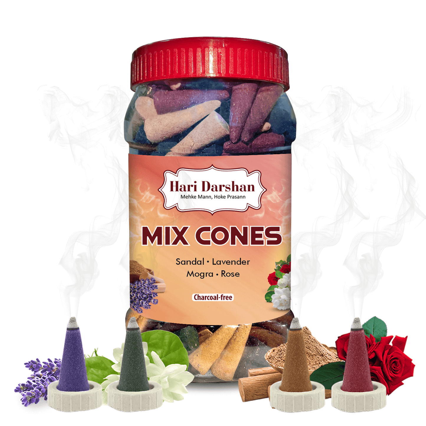 Mix Dhoop Cones - Rose, Mogra, Lavender & Sandal - 450gm Jar