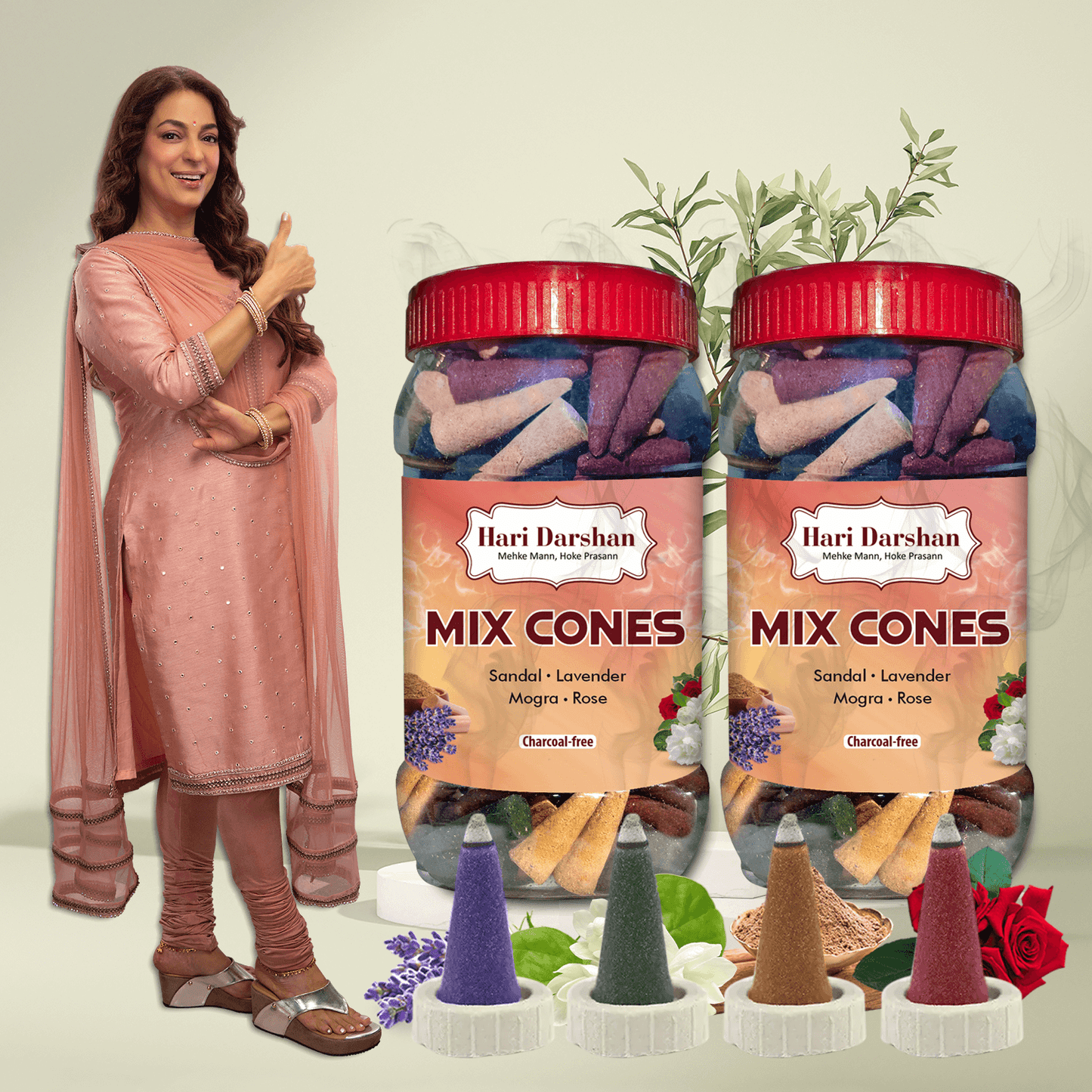 Mix Dhoop Cones - Rose, Mogra, Lavender & Sandal - 450gm Jar