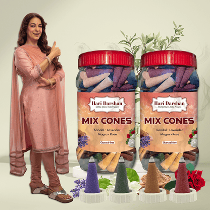 Mix Dhoop Cones - Rose, Mogra, Lavender & Sandal - 450gm Jar