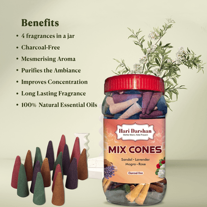 Mix Dhoop Cones - Rose, Mogra, Lavender & Sandal - 450gm Jar