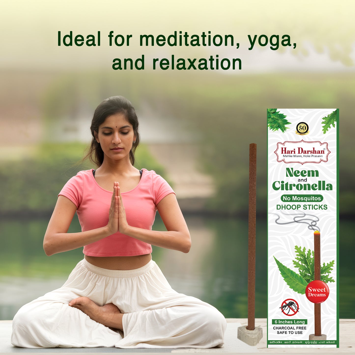 NEEM and CITRONELLA - No Mosquito Repellent Dhoop Sticks | 6 Inch Long with Holder | Charcoal Free