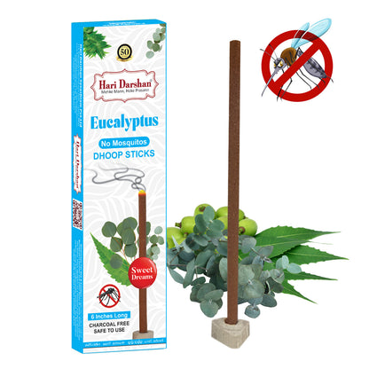 EUCALYPTUS - No Mosquito Repellent Dhoop Sticks | 6 Inch Long with Holder | Charcoal Free