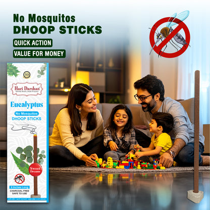 EUCALYPTUS - No Mosquito Repellent Dhoop Sticks | 6 Inch Long with Holder | Charcoal Free