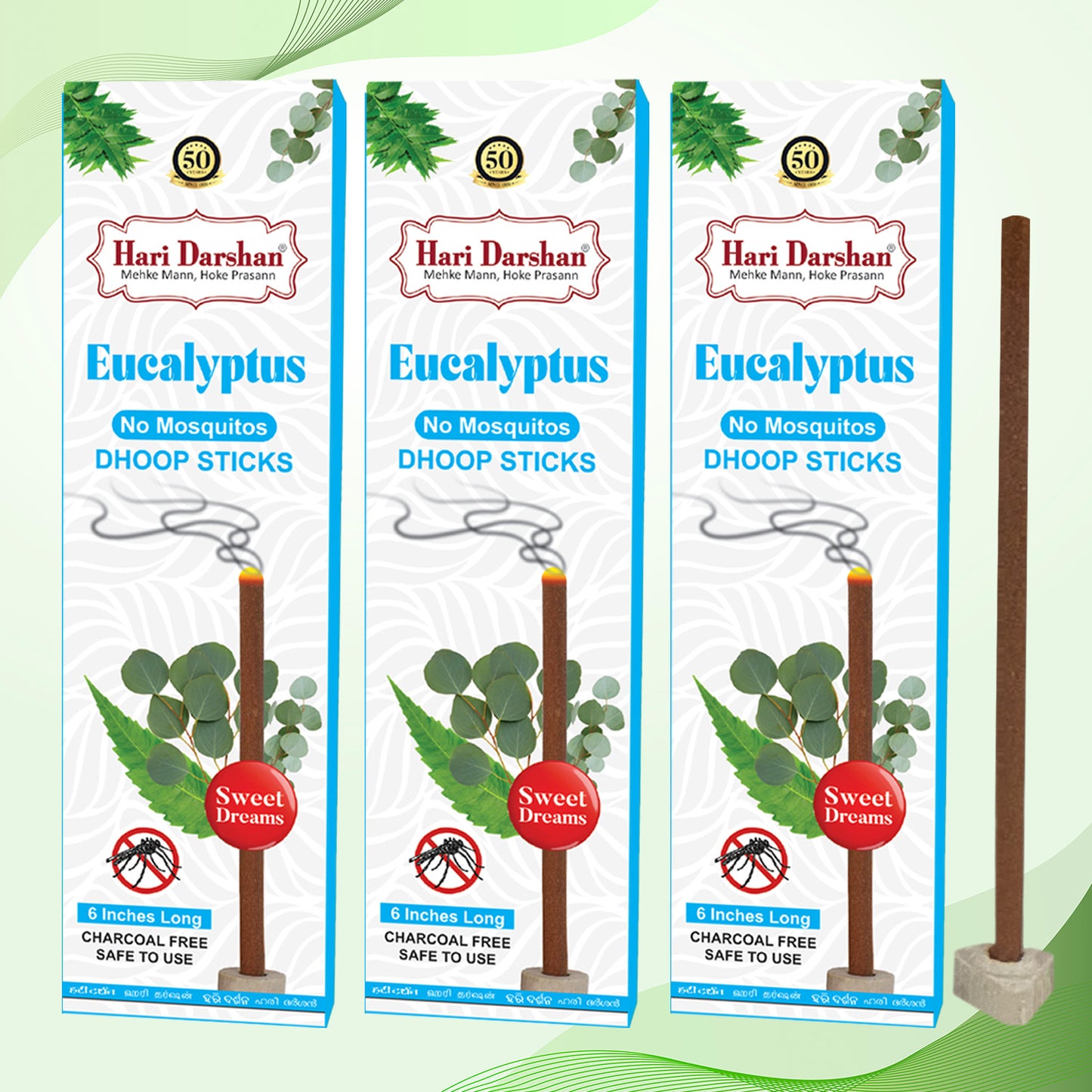 EUCALYPTUS - No Mosquito Repellent Dhoop Sticks | 6 Inch Long with Holder | Charcoal Free