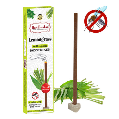 LEMONGRASS - No Mosquito Repellent Dhoop Sticks | 6 Inch Long with Holder | Charcoal Free