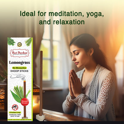 LEMONGRASS - No Mosquito Repellent Dhoop Sticks | 6 Inch Long with Holder | Charcoal Free