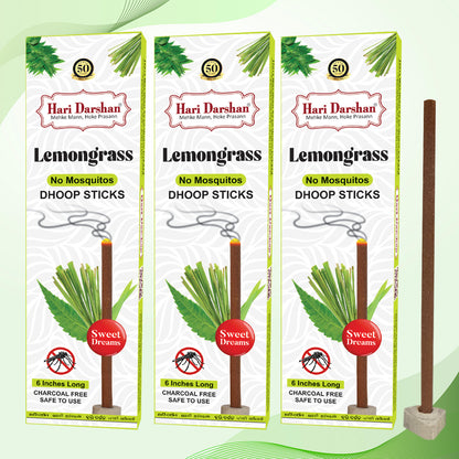 LEMONGRASS - No Mosquito Repellent Dhoop Sticks | 6 Inch Long with Holder | Charcoal Free