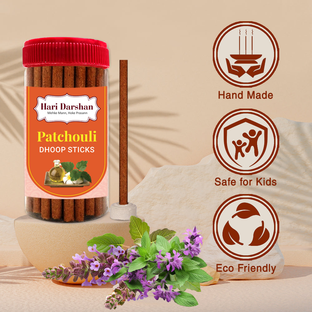 PATCHOULI - Bamboo Less Dhoop Sticks - Premium Fragrance - 125g Jar
