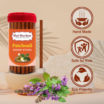 PATCHOULI - Bamboo Less Dhoop Sticks - Premium Fragrance - 125g Jar