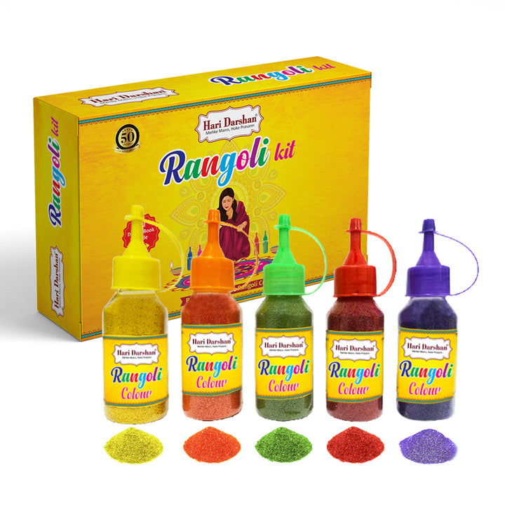Hari Darshan Rangoli Kit - Set of 9 Rangoli Colours 100g each in 5 bot