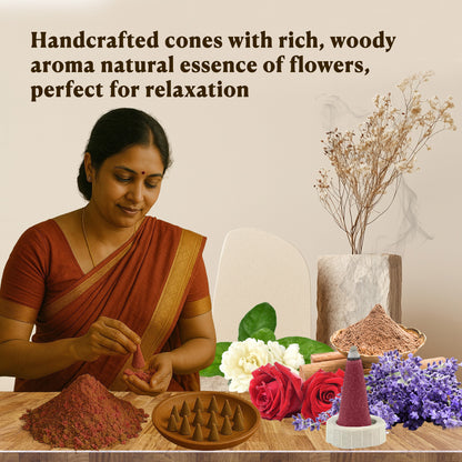 Combo of Lavender, Sandal, Rose, Mogra - Dhoop Cones Jar - Pack of 4, 65 Pcs in Each Pack
