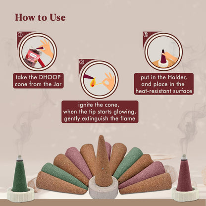 Combo of Rose, Mogra, Sandal - Dhoop Cones Jar - Pack of 3, 65 Pcs in Each Pack