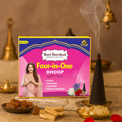Combo of 4 in 1 Pure Wet Dhoop - Gugal, Chandan, Camphor, Havan Samagri - 16 Sticks in Each Pack