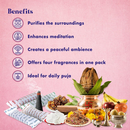 Combo of 4 in 1 Pure Wet Dhoop - Gugal, Chandan, Camphor, Havan Samagri - 16 Sticks in Each Pack