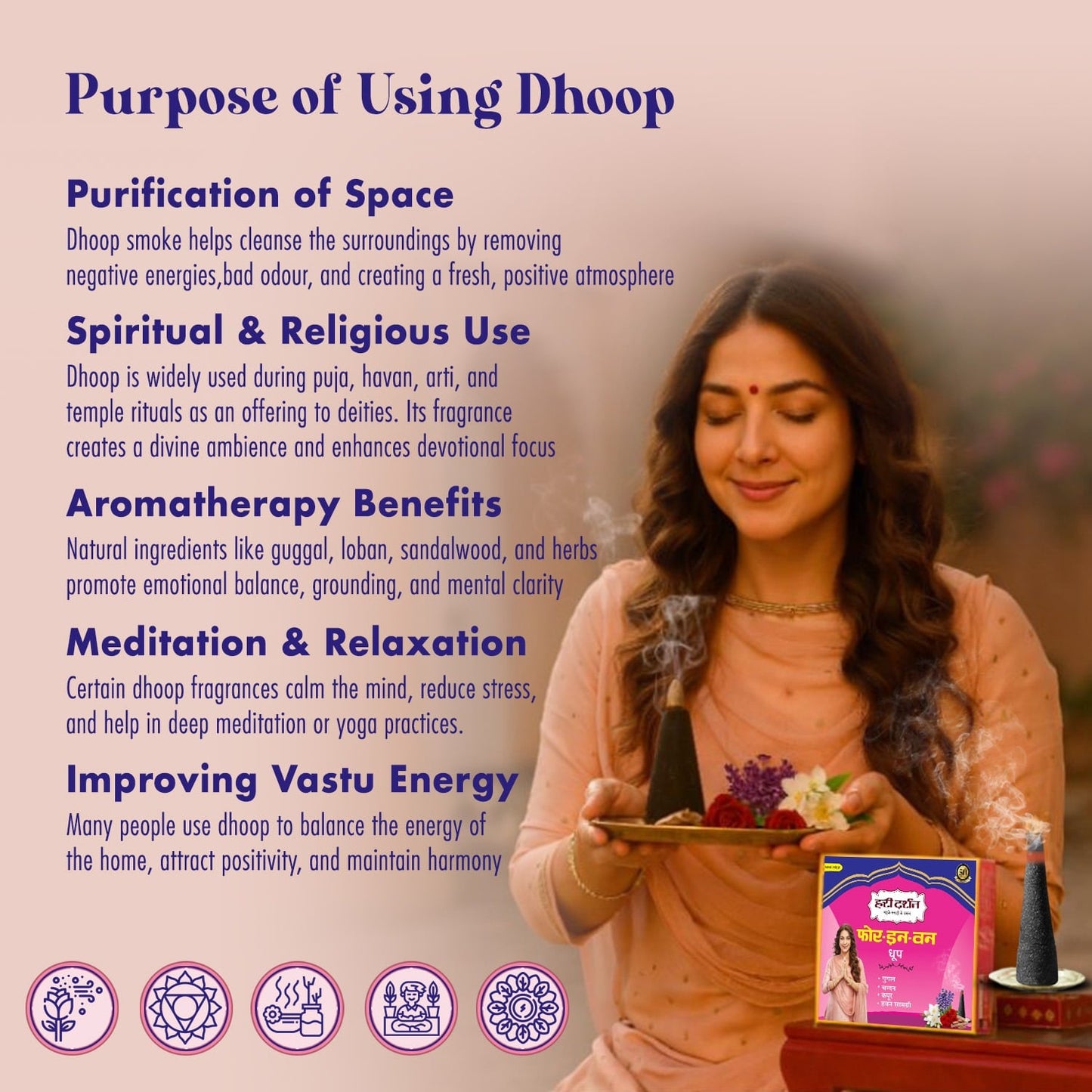 Combo of 4 in 1 Pure Wet Dhoop - Gugal, Chandan, Camphor, Havan Samagri - 16 Sticks in Each Pack