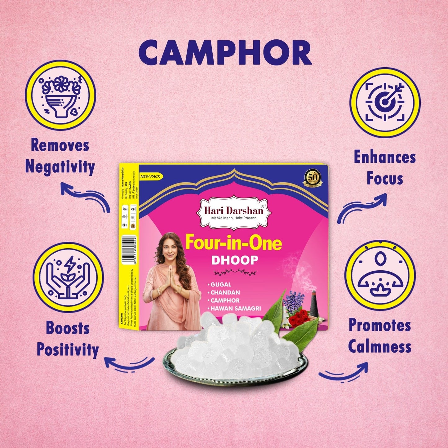 Combo of 4 in 1 Pure Wet Dhoop - Gugal, Chandan, Camphor, Havan Samagri - 16 Sticks in Each Pack